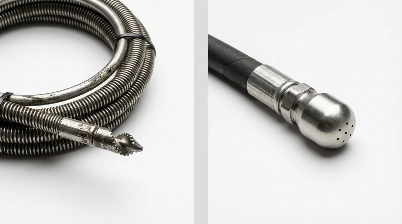 Drain snake cable and hydro jetting nozzle used for drain cleaning in Athens, MI